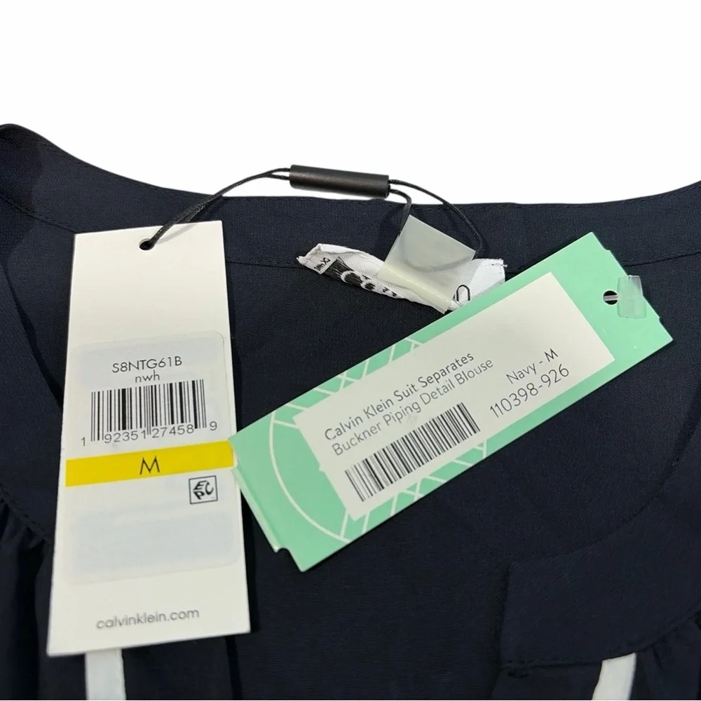 CALVIN KLEIN Suit Women Navy White V Neck Sleeveless Top Blouse Size M Busines - Picture 8 of 8